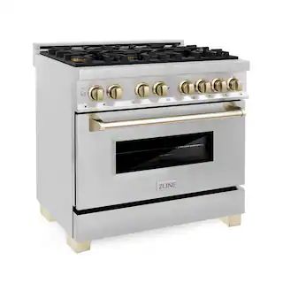 ZLINE Kitchen and Bath Autograph Edition 36 in. 6 Burner Dual Fuel Range in Stainless Steel and P... | The Home Depot