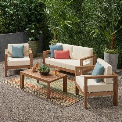 Genser 4pc Acacia Wood Chat Set - Brown/Beige - Christopher Knight Home | Target