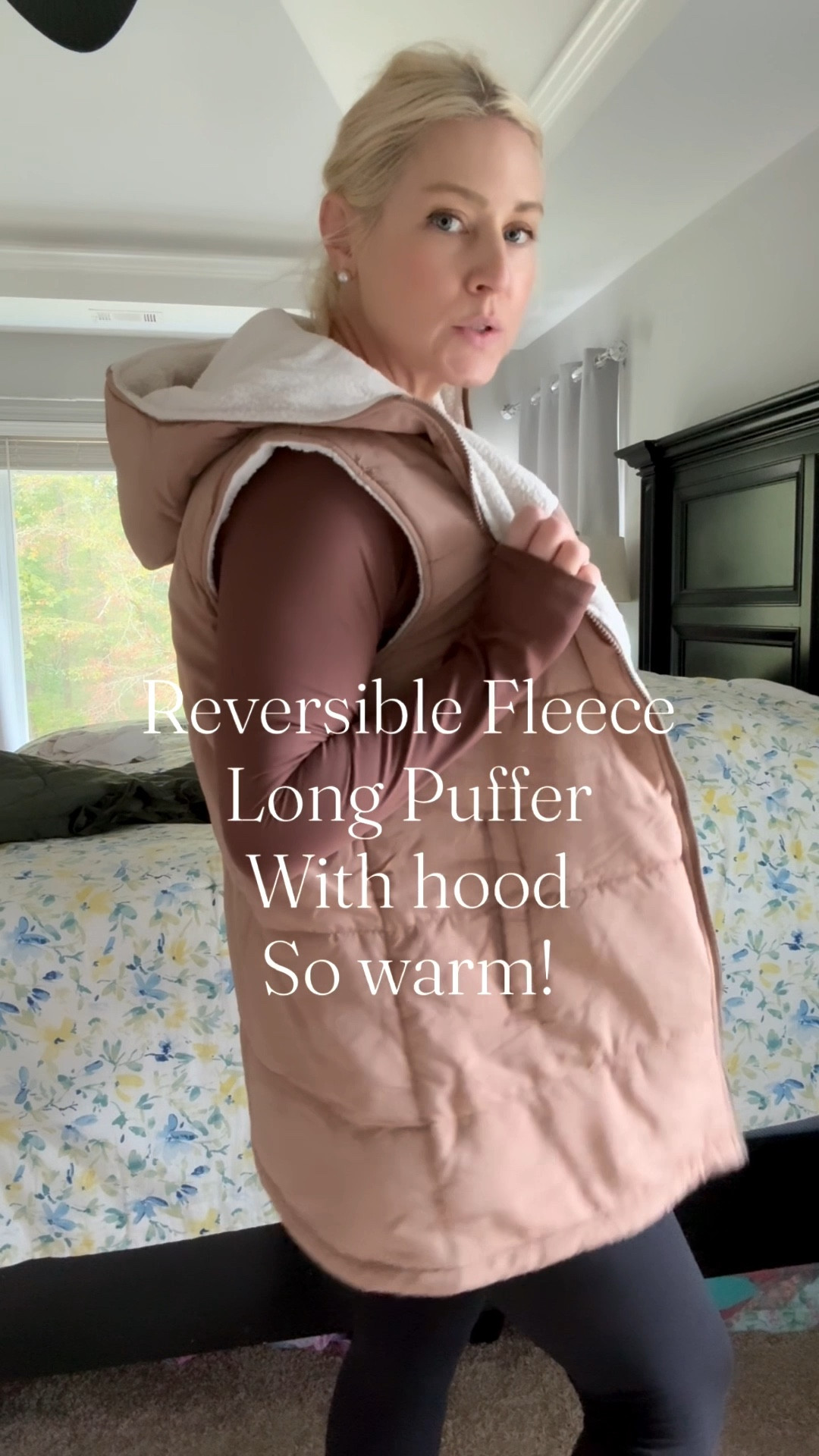 Long warm Reversible Fleece long puffer with hood. So cute and keeps me so warm! & staple brown long sleeve underneath, needed for so many occasions 🤎

#LTKActive #LTKSeasonal #LTKFindsUnder50