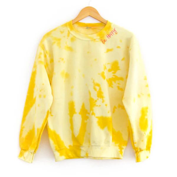 Be Happy Tie-Dye Adult Sweatshirt, Yellow | The Avenue