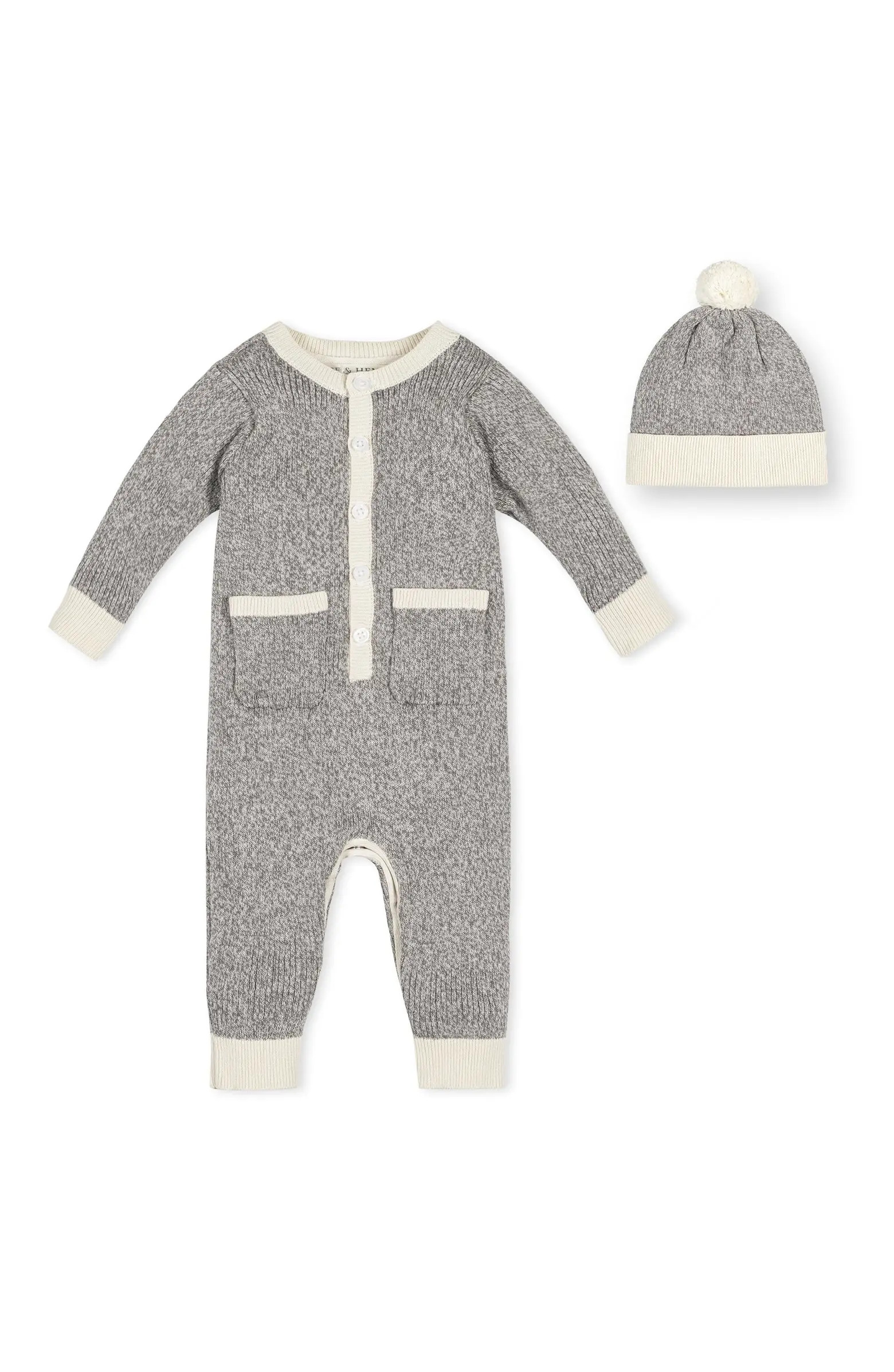 Hope & Henry Baby Organic Button Front Romper and Beanie Set, Infant | Nordstrom | Nordstrom