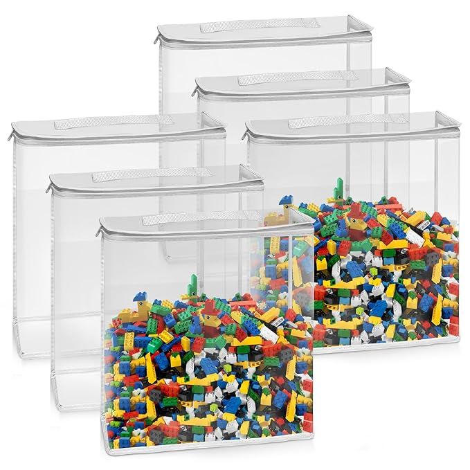 6 Pack Transparent Toy Storage Bag, for Blocks Set Puzzles Organizer Case with Zipper | Amazon (US)