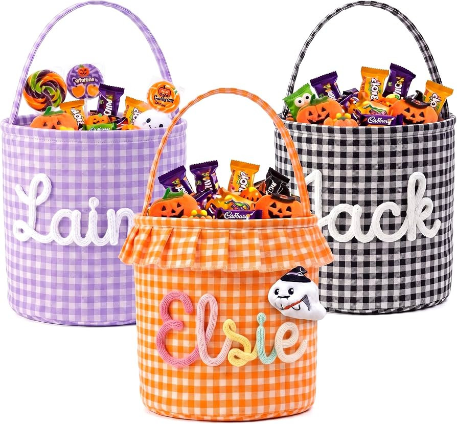 Knttiabay Personalized Halloween Gingham Basket | Amazon (US)