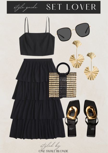 Spring style inspo 🖤 black top, black ruffled maxi skirt, Gold earrings, black + tan bag, black sandals and sunglasses 

#LTKstyletip #LTKtravel #LTKSeasonal