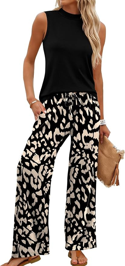 WIHOLL Two Piece Set for Women Summer Spring Outfits Cruise Travel Airport Beach Vacation Mock Ne... | Amazon (US)