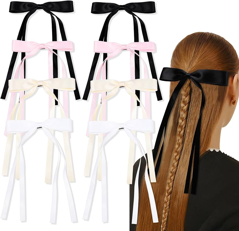 8 Pcs Hair Ribbon Bow Clips for Women Girls Tassel Hair Ribbons Hair Ties Bowknot with Long Tail ... | Amazon (US)