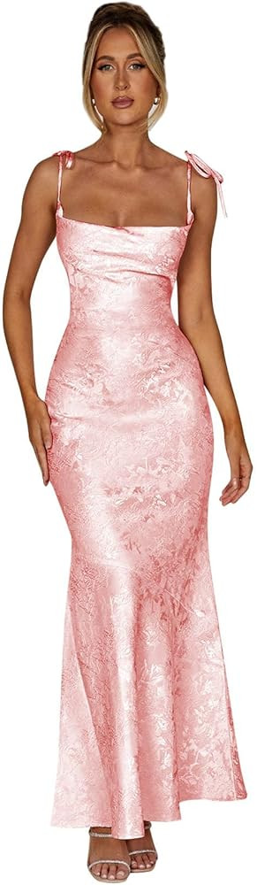 Women's Spaghetti Straps Satin Prom Dresses Long Floral Print Corset Mermaid Formal Evening Party... | Amazon (US)