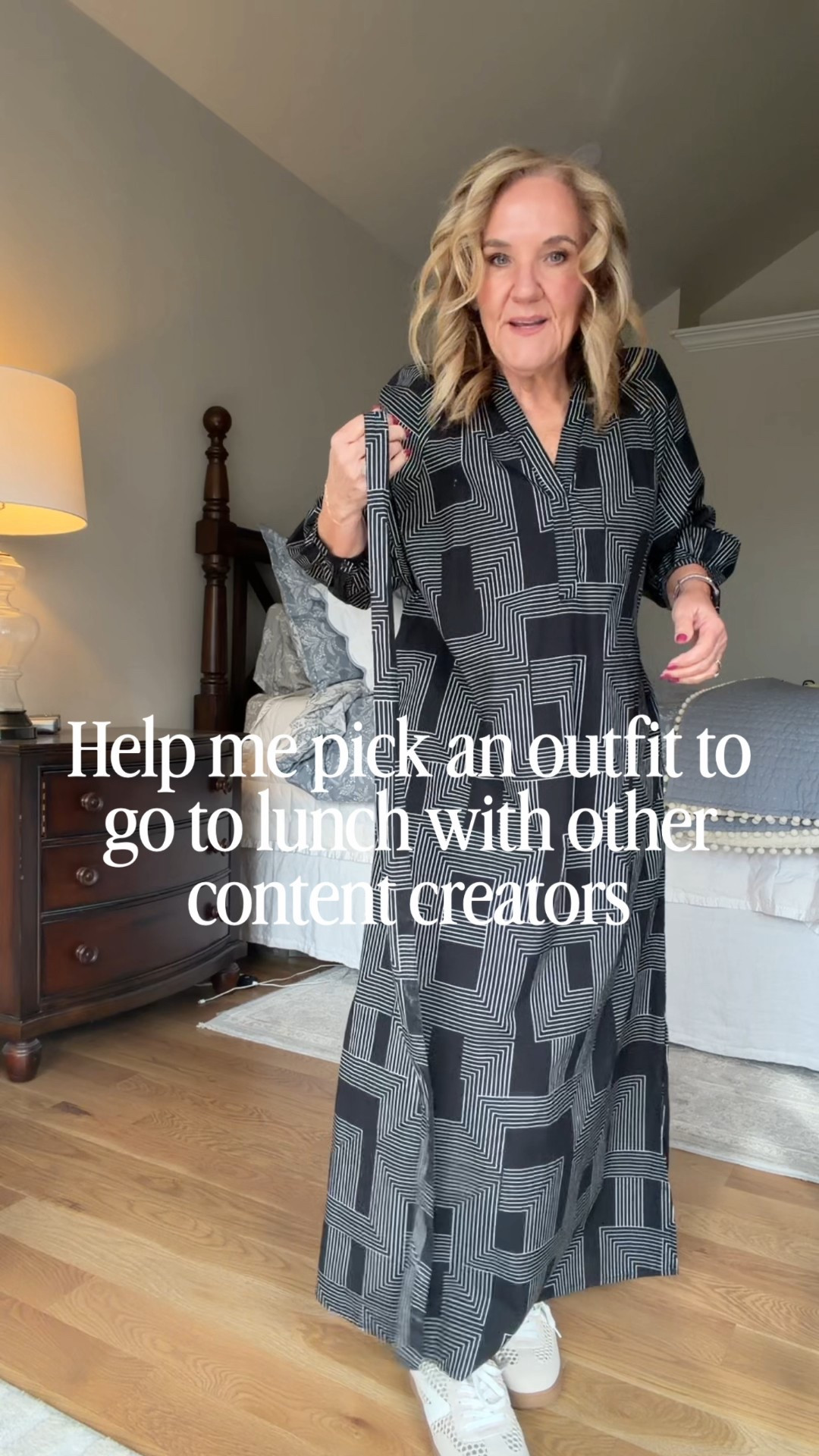 Which outfit did you like best? 
Black dress size Small/medium 
Cardigan size medium 
Blue dress size 8 petite 
Yellow seater size  medium 
Blue skirt medium petite 
White tee size medium 

#LTKootd #LTKOver40 #LTKPetite