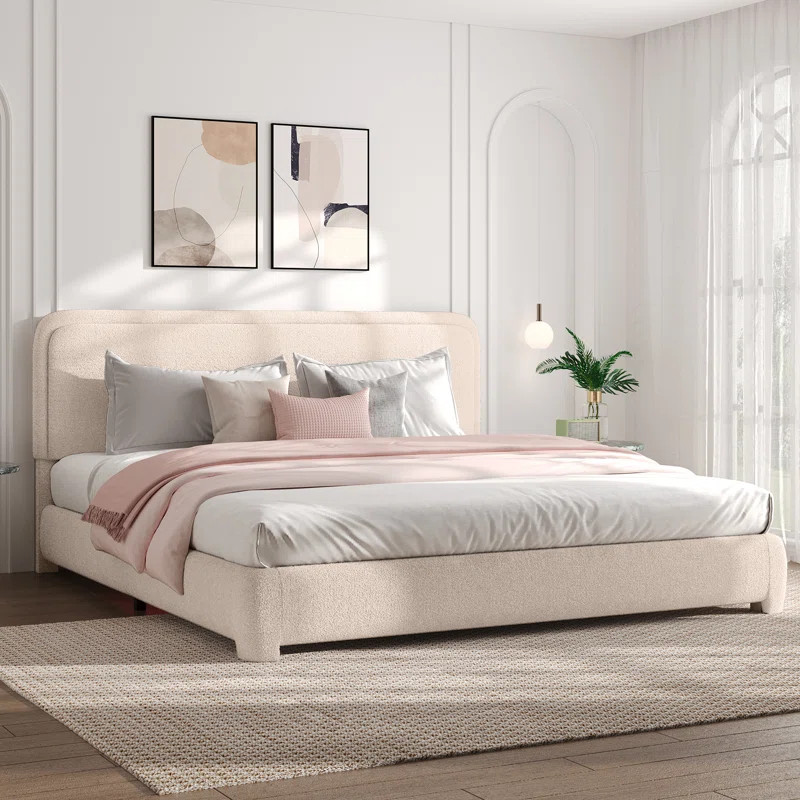 Bensu Upholstered Platform Bed,Boucle Bed Frame with Headboard, Upholstered Platform Bed with Woo... | Wayfair North America