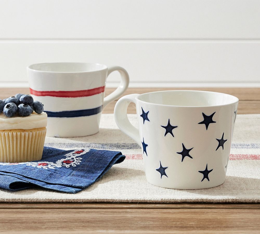 Patriotic Stripes & Stars Mugs - Mixed Set of 2 | Pottery Barn (US)