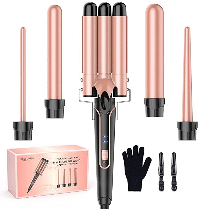 Waver Curling Iron Wand, BESTOPE PRO 5 in 1 Curling Wand Set with 3 Barrel Hair Crimper for Women... | Amazon (US)