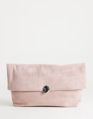 Topshop Gaia oversized suedette clutch purse with hardware in light pink | ASOS (Global)