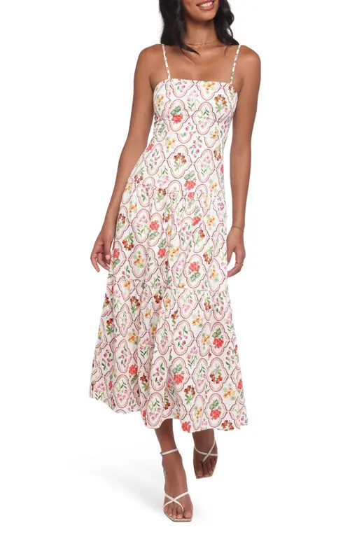 Petal & Pup Botanique Floral Print Cotton Midi Sundress in Coral Wildflower at Nordstrom, Size X-Large | Nordstrom