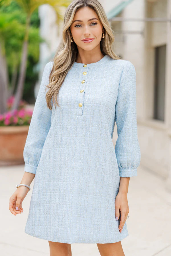Feeling Like A Queen Light Blue Tweed Dress | The Mint Julep Boutique