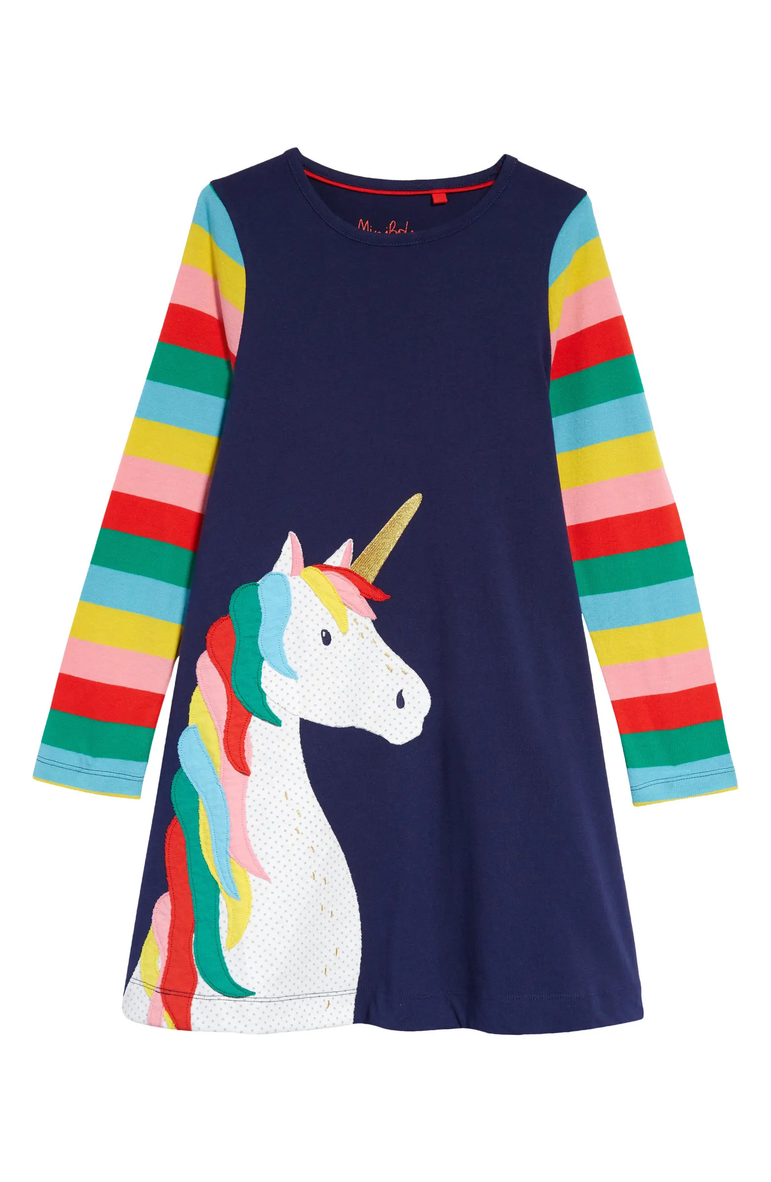 Mini Boden Kid's Unicorn Appliqué Cotton A-Line Dress | Nordstrom | Nordstrom