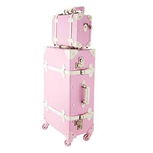 CO-Z Premium Vintage Luggage Sets 24" Trolley Suitcase and 12" Hand Bag Set with TSA Locks (Pink + B | Amazon (US)