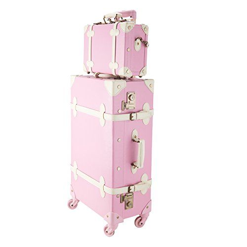 CO-Z Premium Vintage Luggage Sets 24" Trolley Suitcase and 12" Hand Bag Set with TSA Locks (Pink + B | Amazon (US)