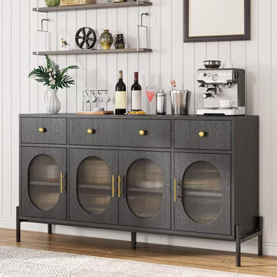 62" Sideboard Buffet Cabinet with 4 Acrylic Doors & 3 Drawers – Large Storage Cabinet with Adjustable Shelves | Target