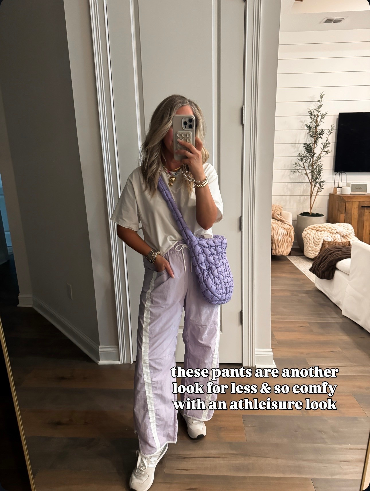 Track pants for spring & summer! These lilac track pants are perfect for sports mom and running errands. Comfy & cute wearing a small￼

#LTKPetite #LTKOver40