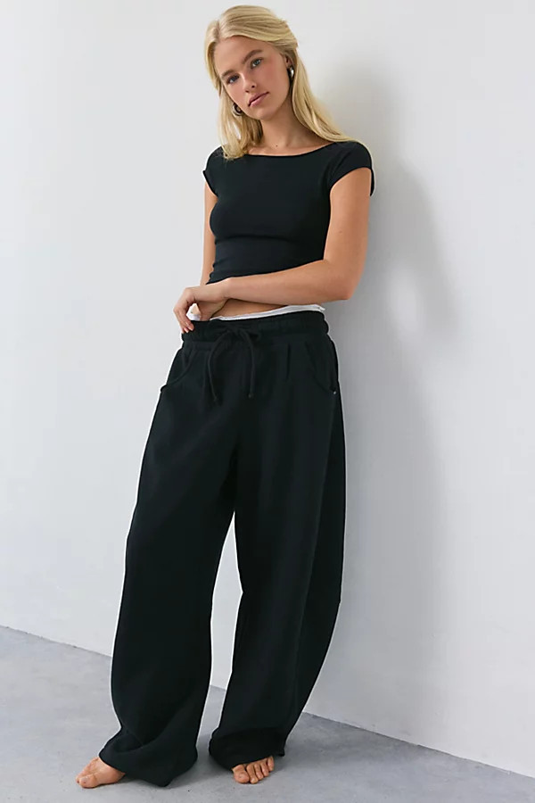 Out From Under Essential Barrel Leg Full Length Sweatpant in Black, Women's at Urban Outfitters | Urban Outfitters (US and RoW)