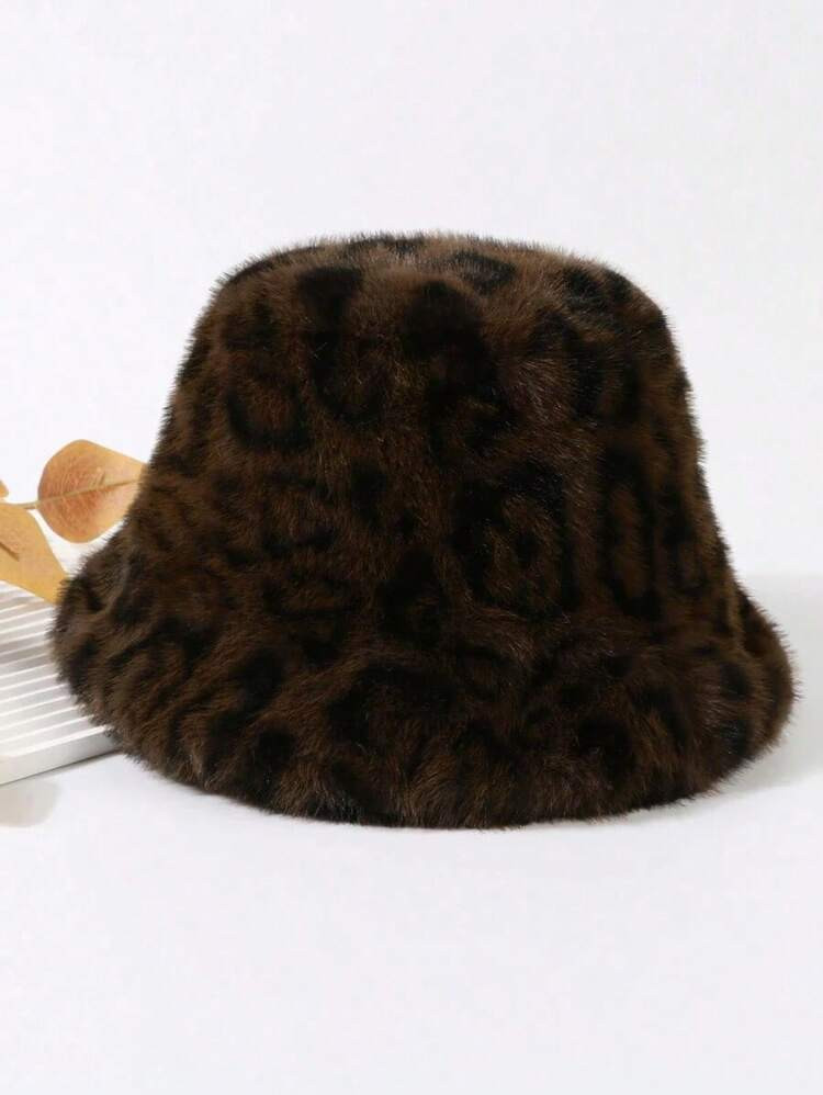 1pc Women's Fashionable Leopard Print Fluffy Bucket Hat, Streetwear Casual Warm Keep Warm Winter Cap | SHEIN