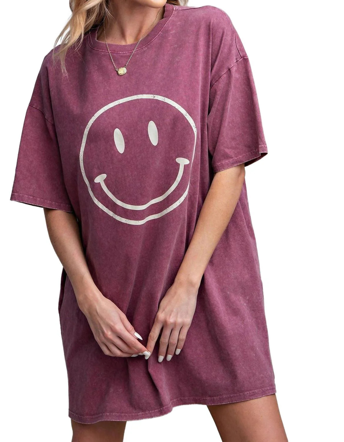 Smiley Face Shift Dress In Maroon | Shop Simon