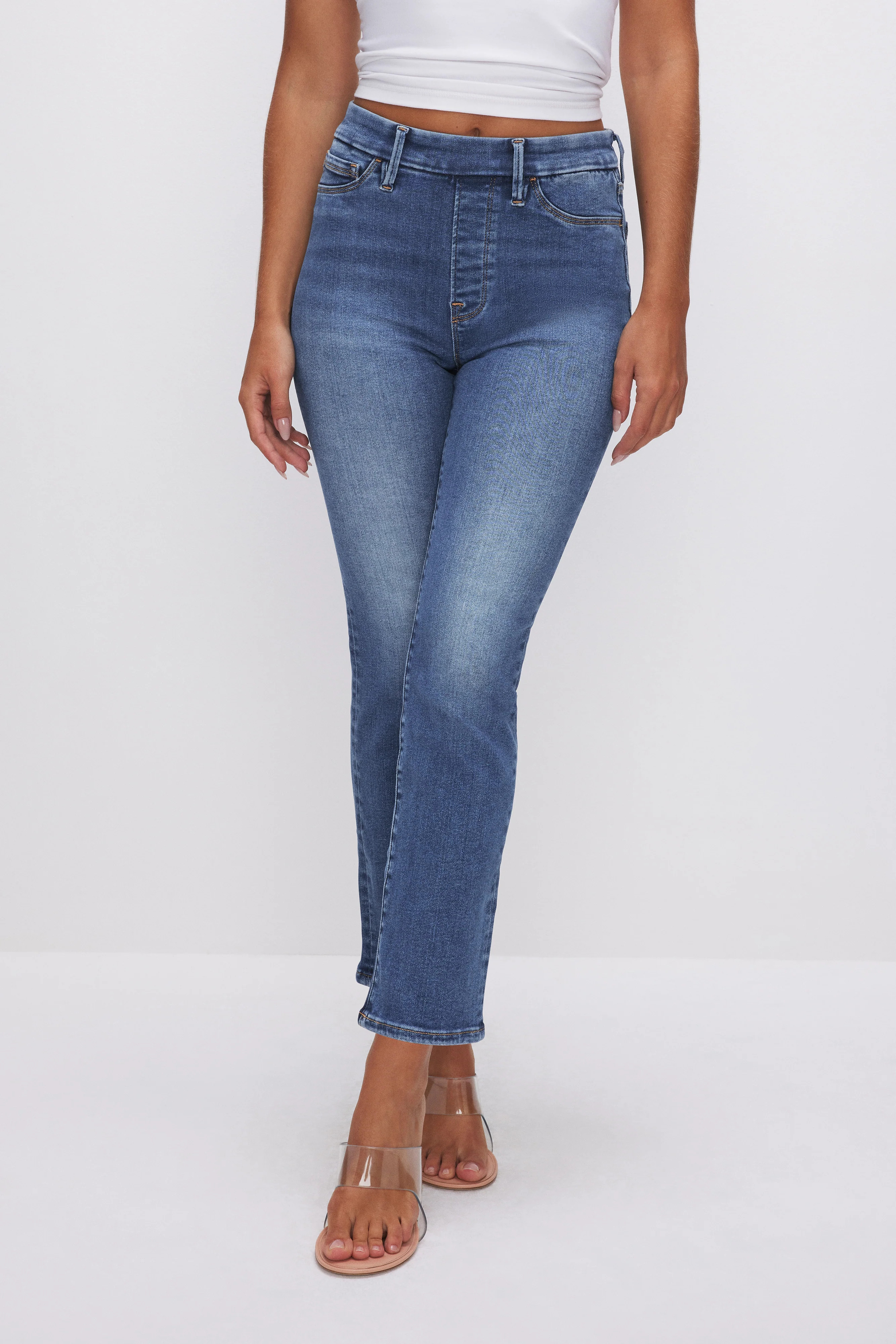 POWER STRETCH PULL-ON STRAIGHT JEANS | INDIGO490 - GOOD AMERICAN | Good American