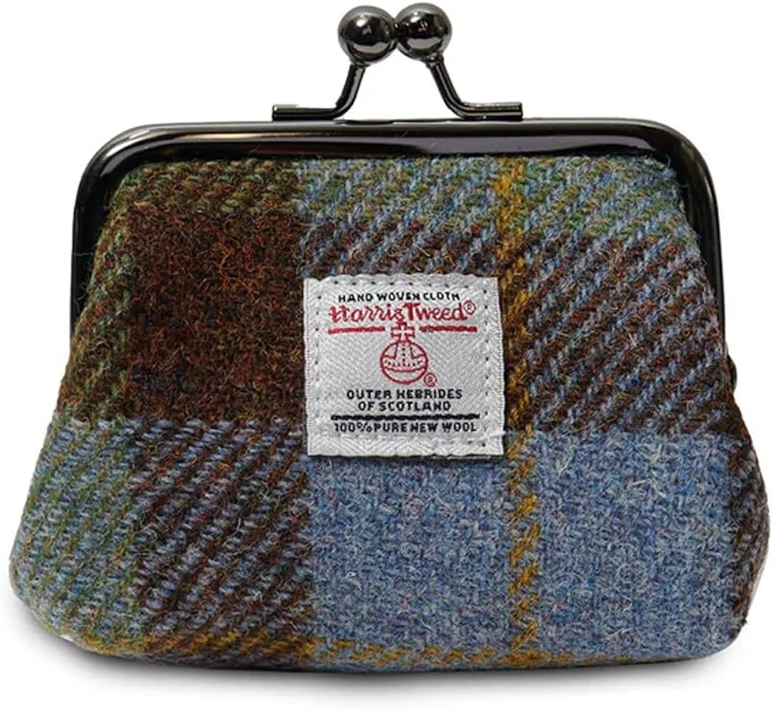 Islander The Coin Purse Made of Harris Tweed (Chestnut and Blue Tartan) | Amazon (US)