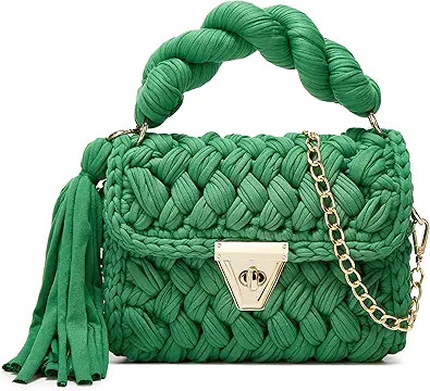 Chunky Yarn Knit Crochet Tote Purse Crossbody Bags for Women - Handwoven Evening Clutch Flap Shou... | Amazon (US)