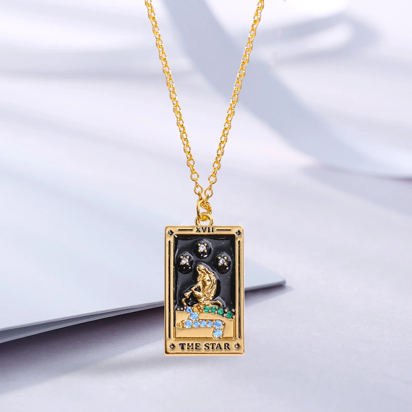 Electroplated Retro Tarot With Diamond Oil Drop Square Necklace Magician Sun Star Moon Front Jewe... | Walmart (US)