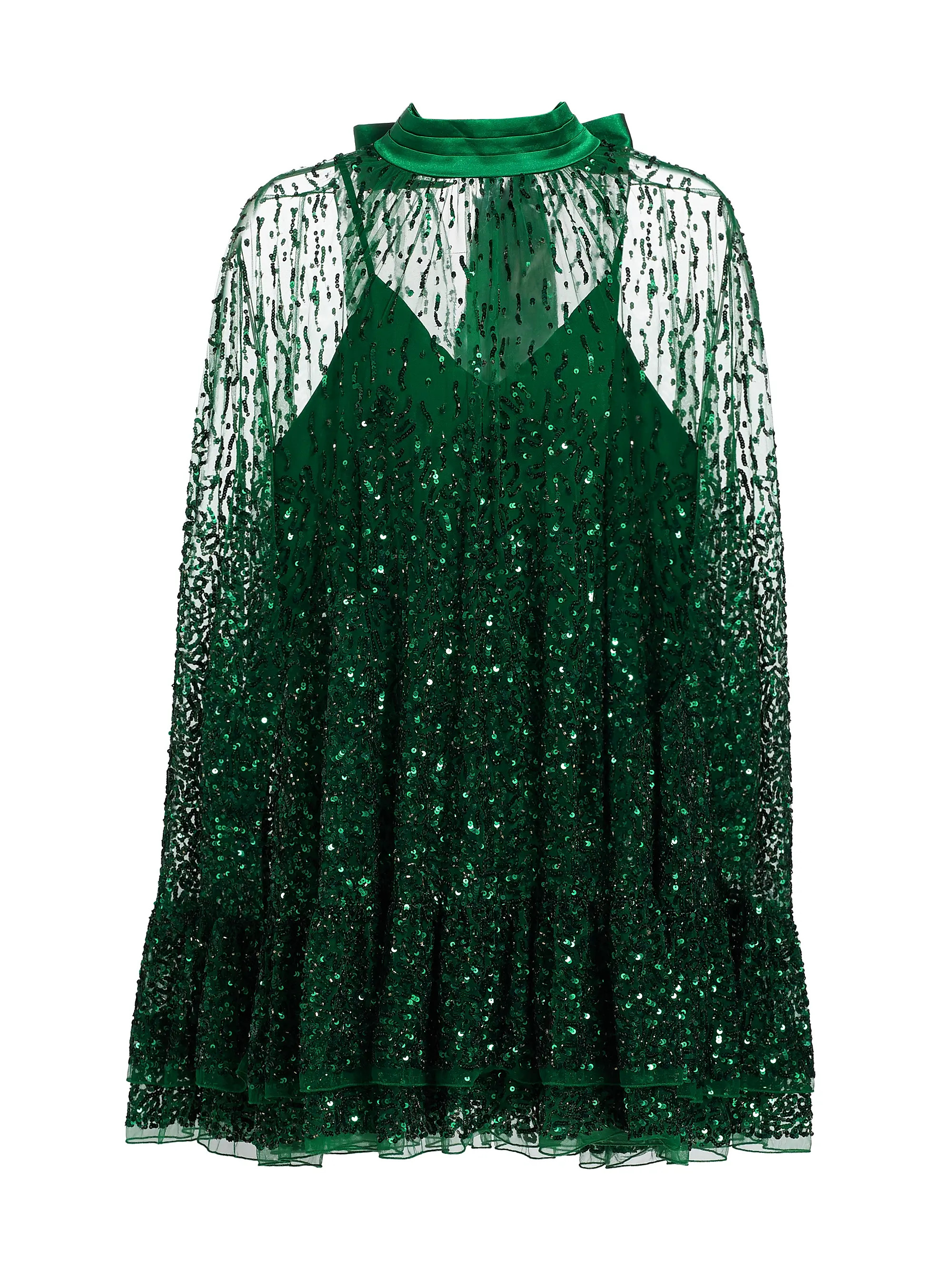 Zenon Embellished Tie-Neck Cape Minidress | Saks Fifth Avenue