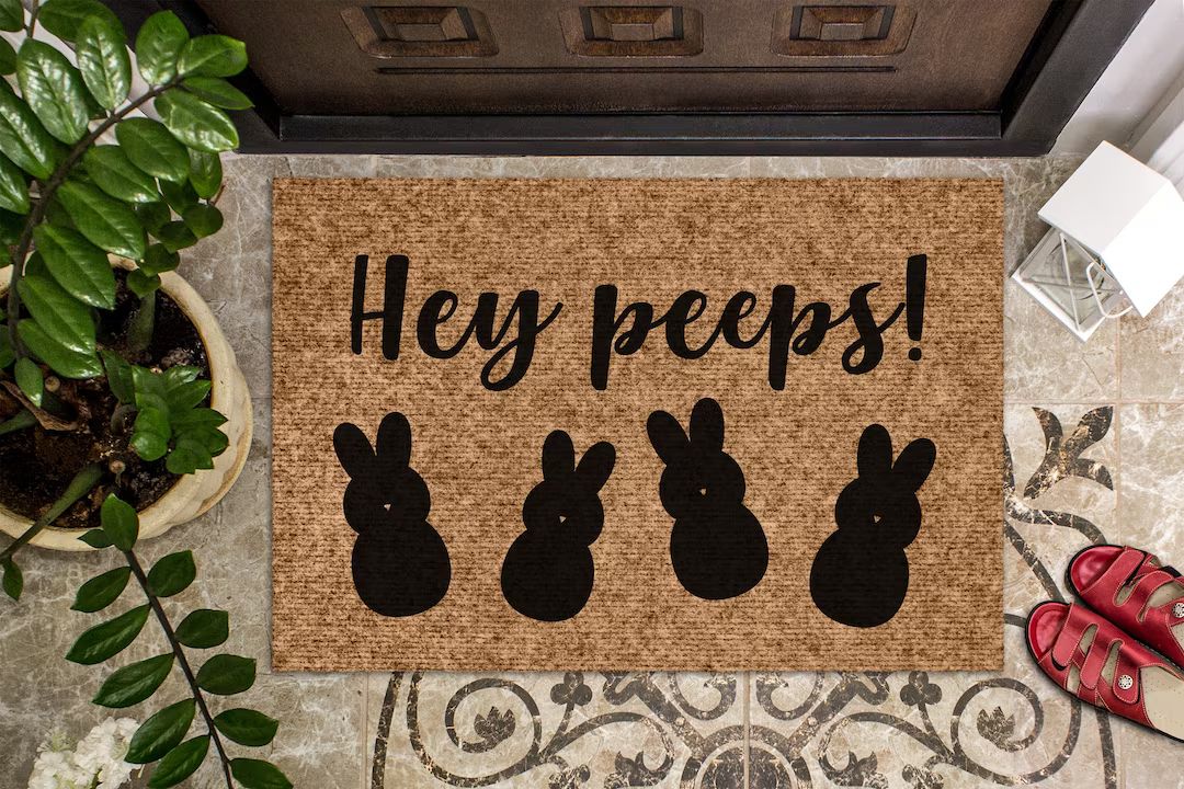 Hey Peeps! | Easter Gift | Cute Funny Holiday Welcome Mat | Custom Door Mat | Easter Decor Doorma... | Etsy (US)