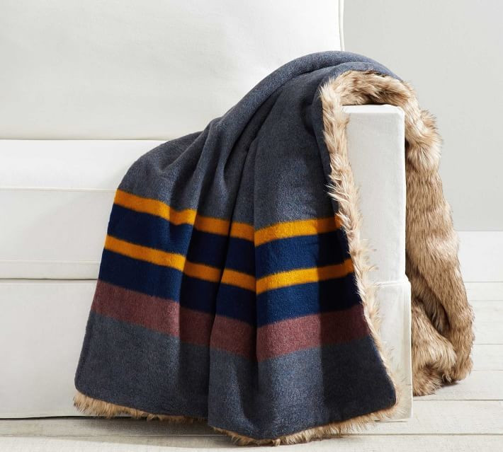 Pendleton® Yakima Faux Fur Back Stripe Throw | Pottery Barn (US)