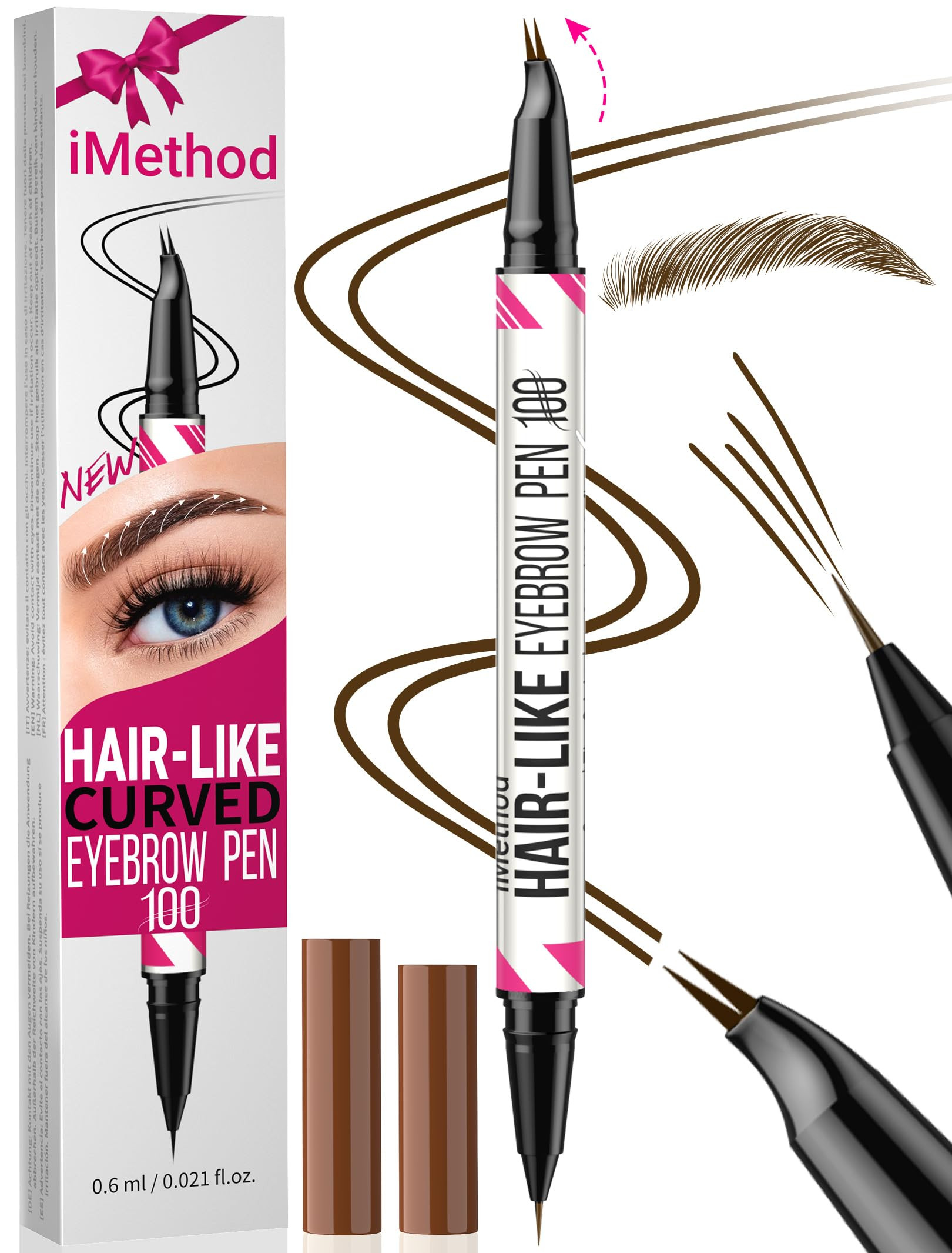 iMethod Curved Eyebrow Pen - Eyebrow Pencil, Brow Pencil 2-in-1 Dual-Ended Microblading Eyebrow Pen with Curved Tip and Precise Brush-Tip for Natural Hair-Like Brows, Last All-Day, Dark Brown | Amazon (US)