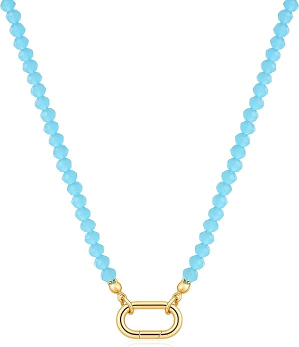Beaded Necklaces for Women Trendy Boho Crystal Colorful Beads Choker Necklace with Sping Ring Min... | Amazon (US)