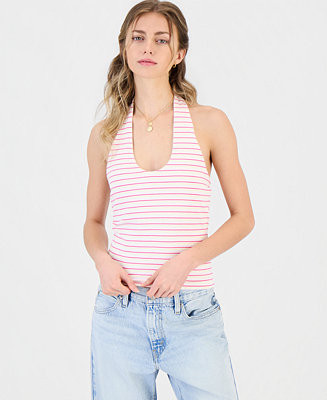 Just Polly Juniors' Striped Knit Halter Top - Macy's | Macy's
