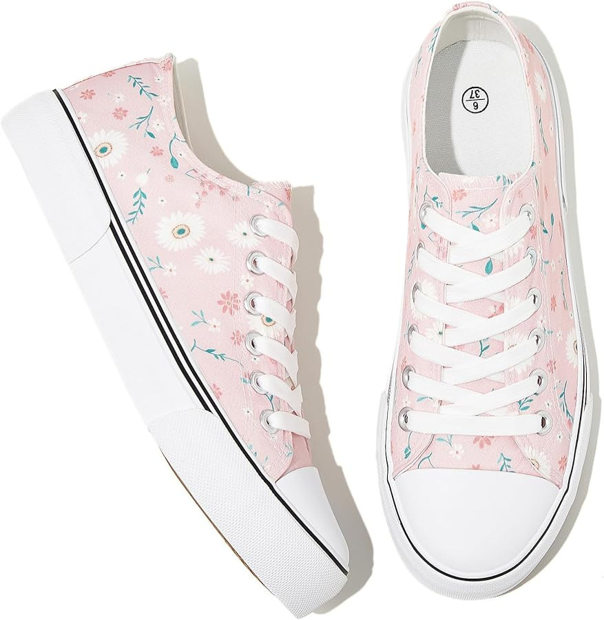 Adokoo Canvas Tennis Shoes for Women Low Top Casual White Black Sneakers for Women Lace Up Fashio... | Amazon (US)