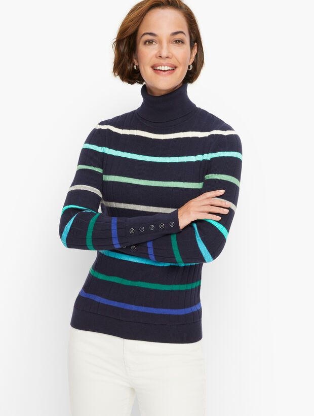 Button Cuff Stripe Turtleneck Sweater | Talbots