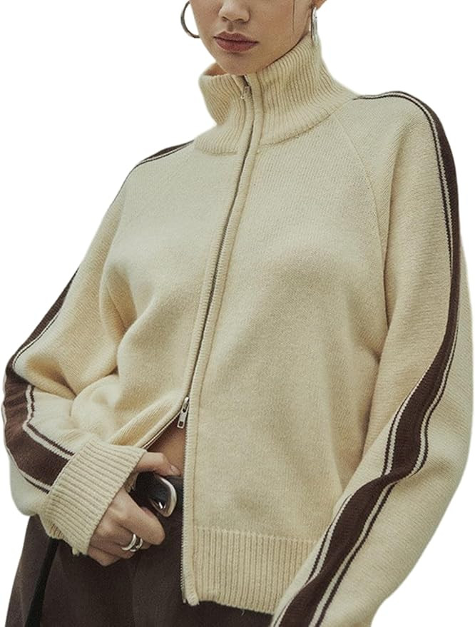Qiaomai Womens Cardigan Sweaters Zip Up Long Sleeve Knit Sweater Jacket Open Front Outerwear Coat... | Amazon (US)