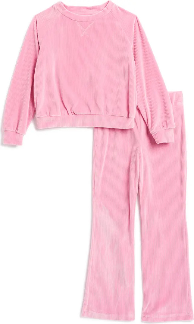 90 DEGREE BY REFLEX Kids' Ribbed Velour Sweatshirt & Flare Pants Set | Nordstromrack | Nordstrom Rack