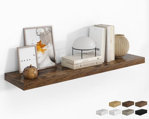 RICHFOCUS 48Inch Floating Shelves for Wall 1 Pack Shelves for Bedroom|Kitchen|Bathroom Wall Mounted Rustic Wood Floating Shelf with Invisible Brackets for Books|Storage|Decor, Rustic Brown | Amazon (US)