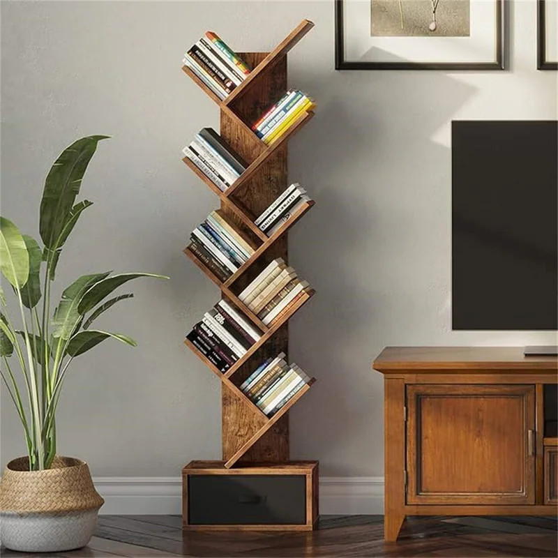 Bookshelf with Drawer 9 Shelf Tree Bookshelf - 8.17"D x 14.96"W x 55.1"H | Bed Bath & Beyond