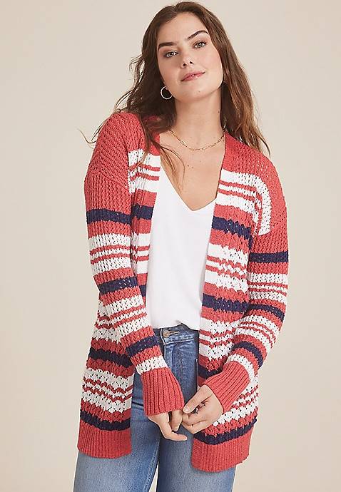 Americana Striped Textured Cardigan | Maurices