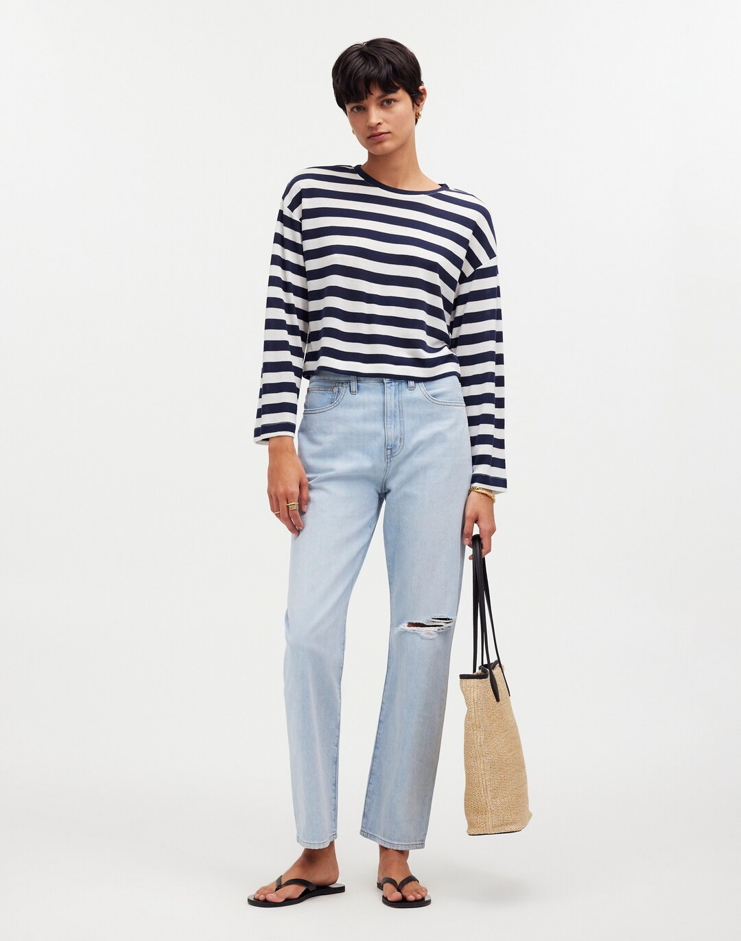 Drop-Shoulder Pullover Crop Tee in Stripe | Madewell