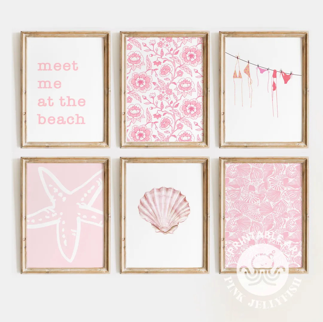 Coastal Prints Set of 6 Digital Prints, Pink Granddaughter Aesthetic, Summer Art Prints, Beachy D... | Etsy (US)
