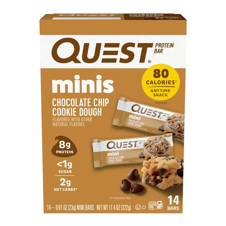 Quest Nutrition, Mini Protein Bars, Low Carb, Chocolate Chip Cookie Dough, 14 Ct | Walmart (US)