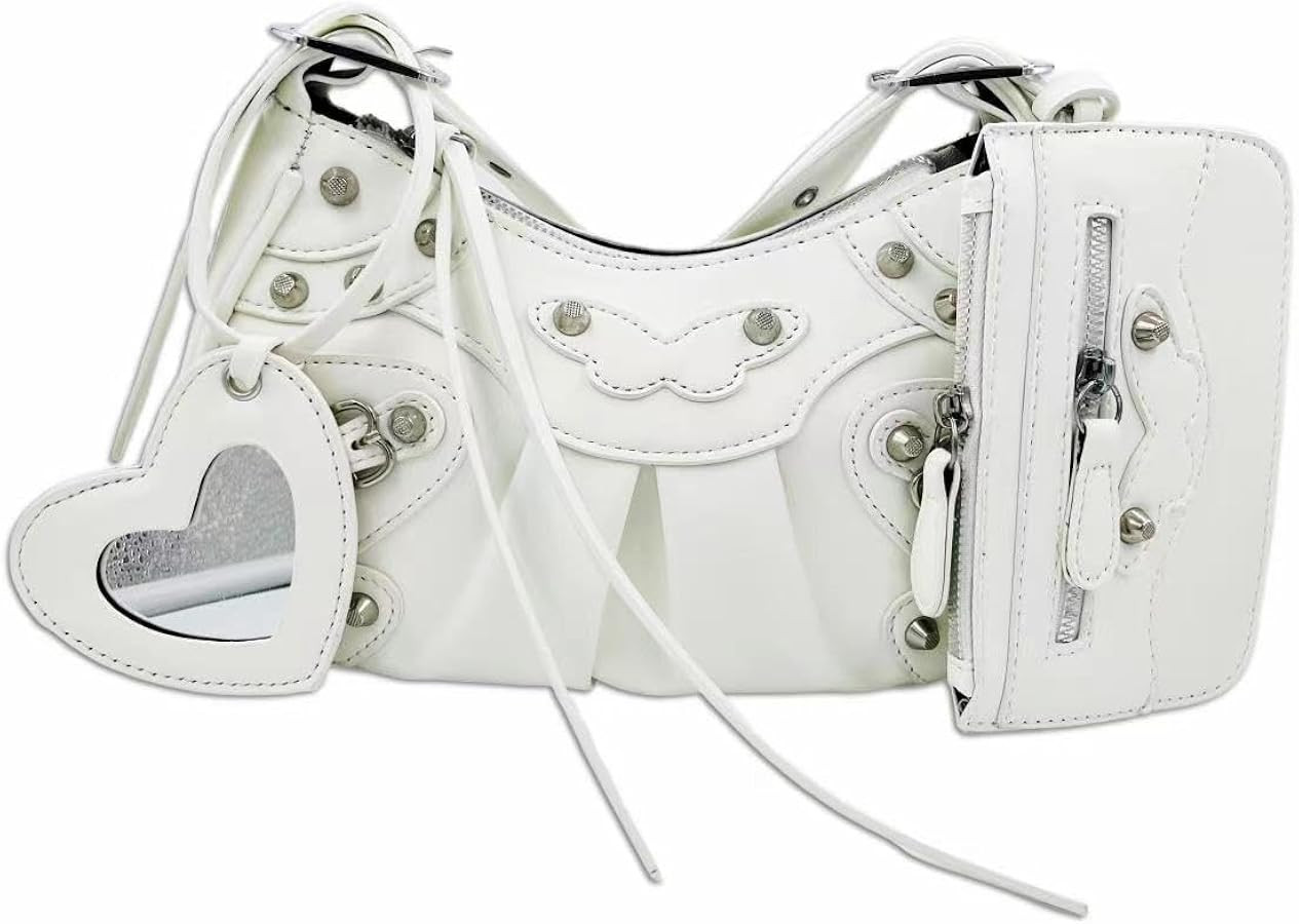 Shoulder Bag for Women, Leather Hobo Bag, Punk Style Y2k Crossbody Purse with Rivet | Amazon (US)