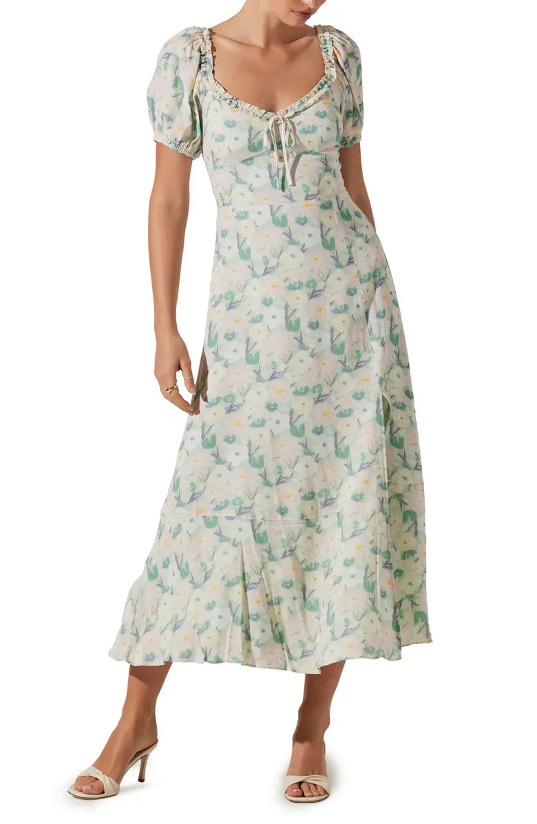 Floral Puff Sleeve Midi Dress | Nordstrom