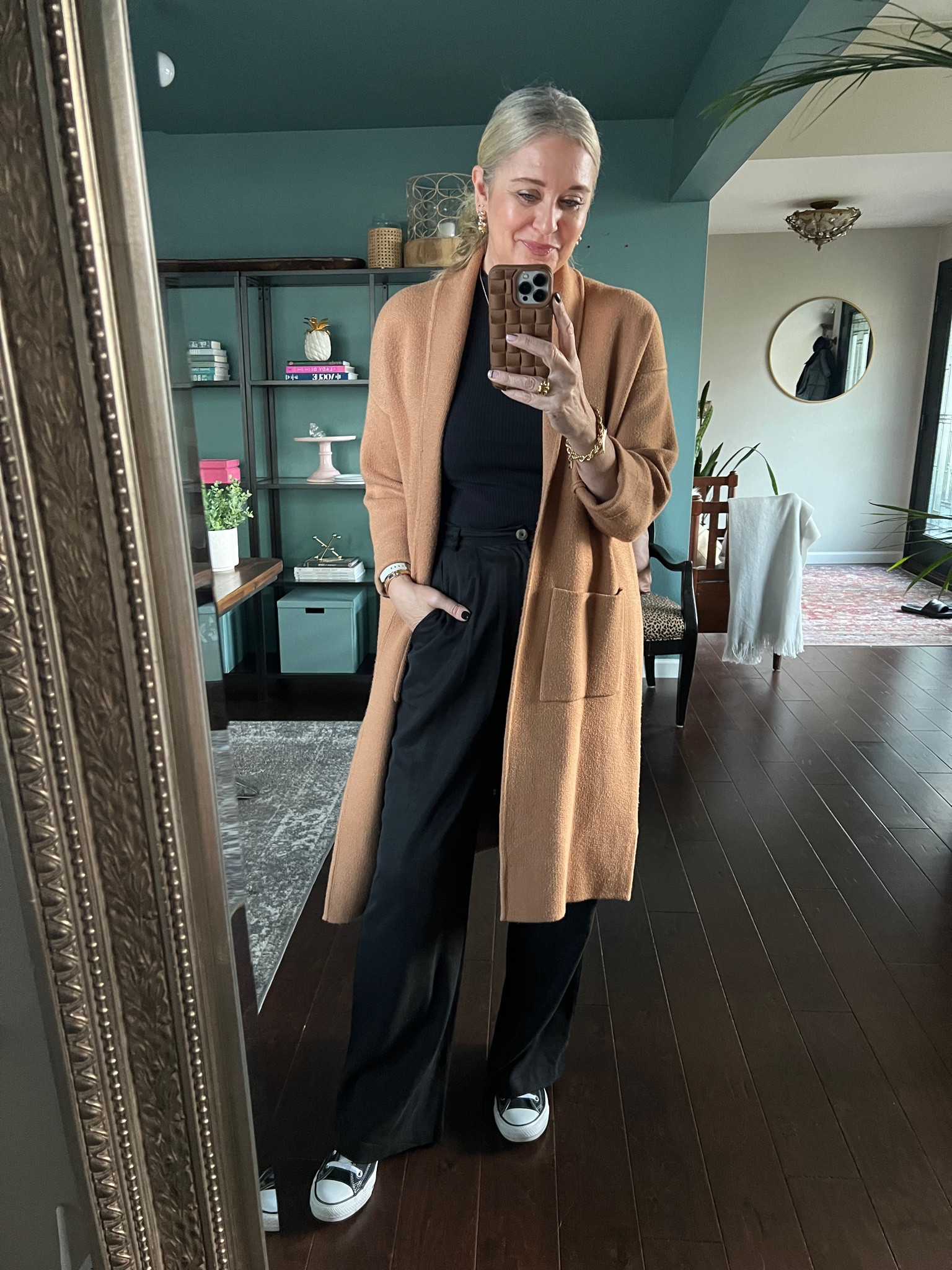 Work wear Idea! 
Pants Reformations 
Cardigan Mango
Sneakers Converse 
Top Spanx 
Jewelry Miranda Frye 
Melinda Maria


#LTKshoecrush #LTKstyletip #LTKFind