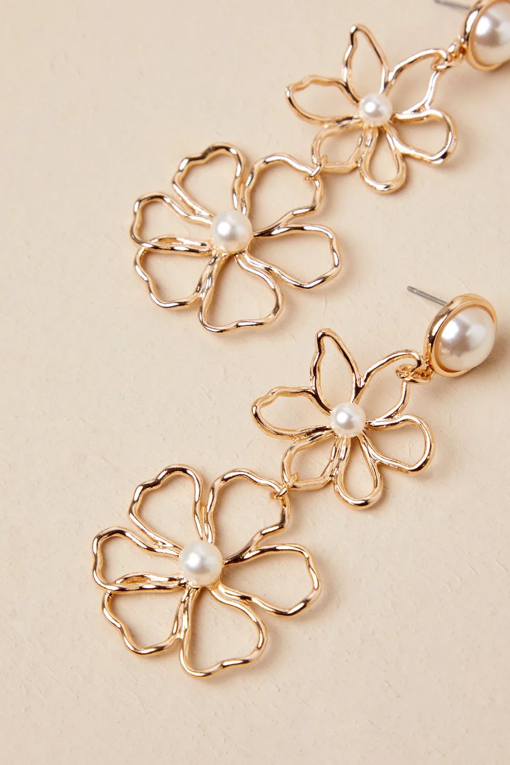 Perfect Expression Gold Pearl Flower Statement Drop Earrings | Lulus